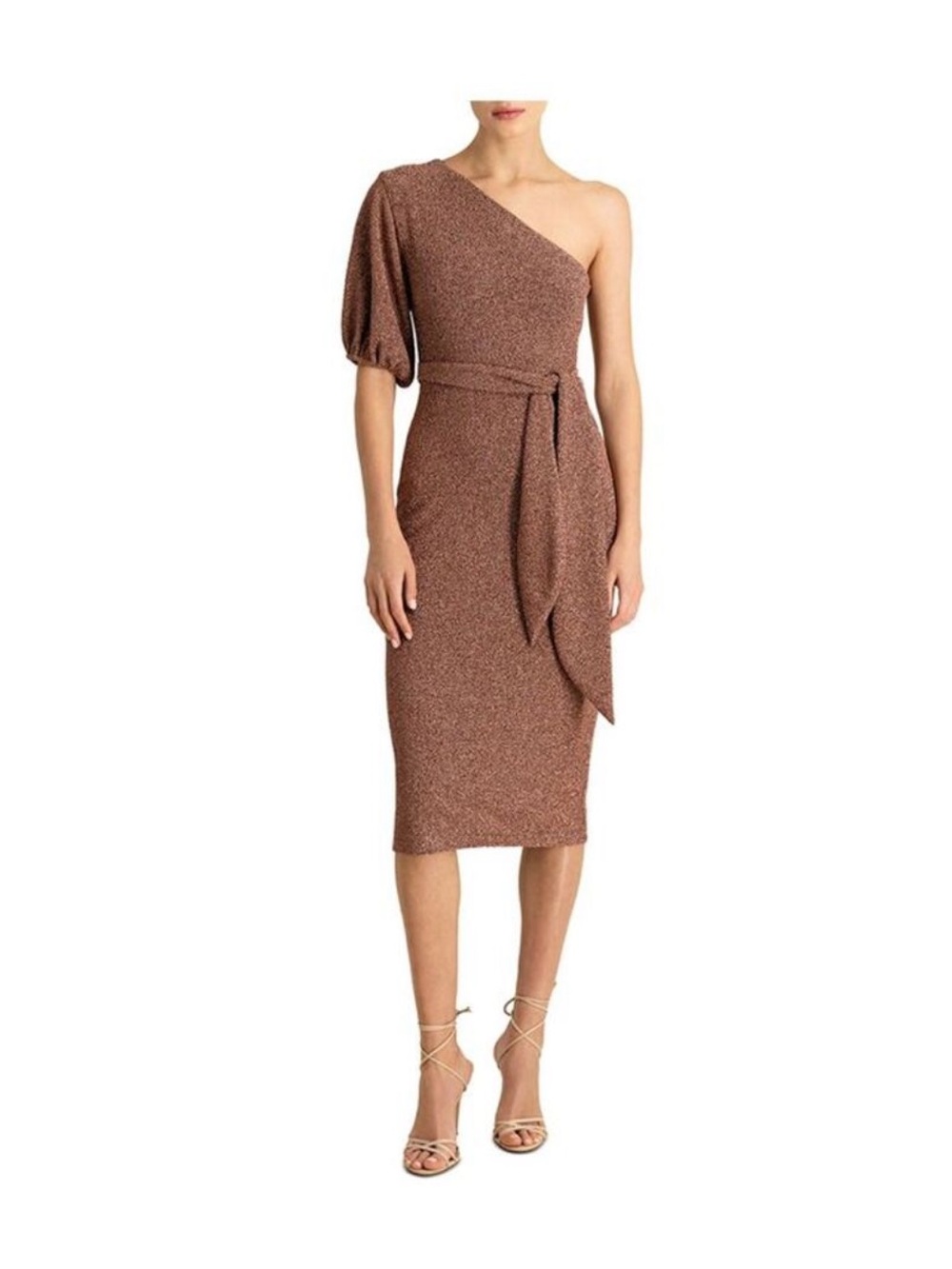 ML Monique Lhuillier Rose Gold Tie Belt Elastic cifra Sleeve size 6